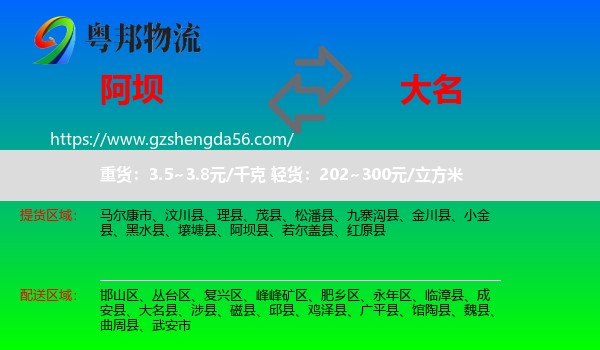阿坝到大名县物流专线