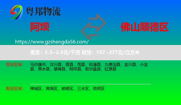 阿坝县到顺德区物流专线