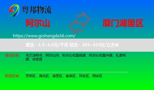 阿尔山市到湖里区物流专线
