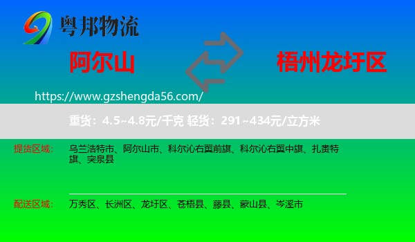 阿尔山市到龙圩区物流专线