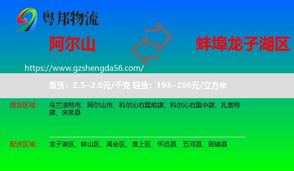 阿尔山市到龙子湖区物流专线