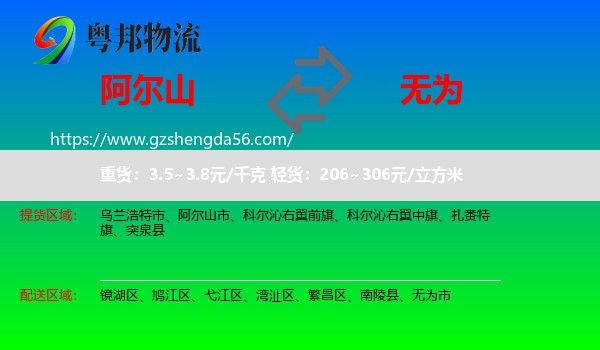 阿尔山市到无为市物流专线