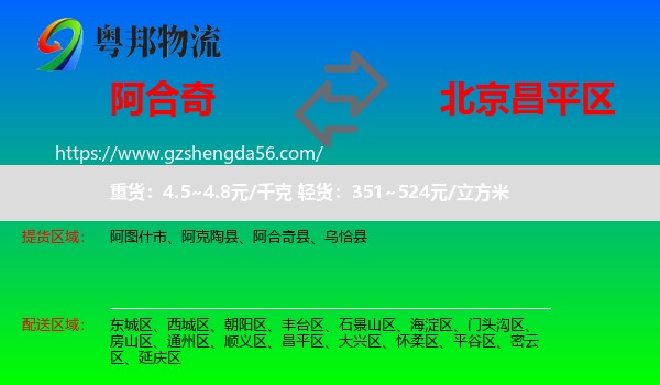 阿合奇县到昌平区物流专线