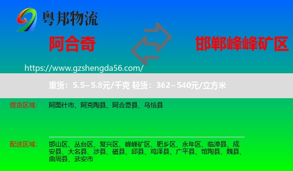 阿合奇县到峰峰矿区物流专线