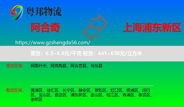 阿合奇县到浦东新区物流专线
