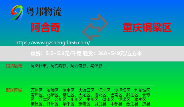 阿合奇县到铜梁区物流专线