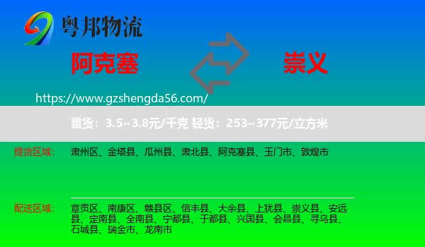 阿克塞县到崇义县物流专线