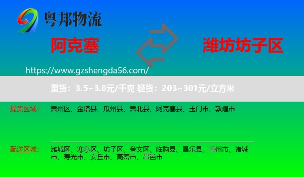 阿克塞县到坊子区物流专线