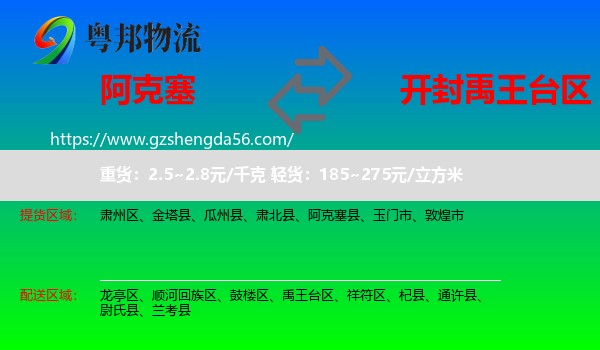 阿克塞县到禹王台区物流专线