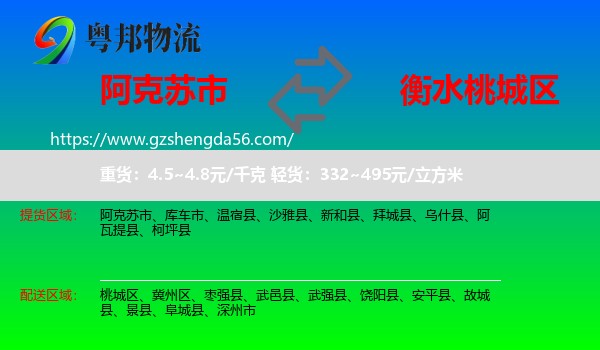 阿克苏市到桃城区物流专线