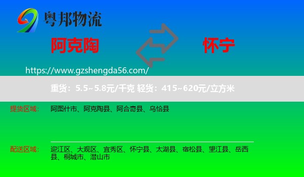 阿克陶县到怀宁县物流专线