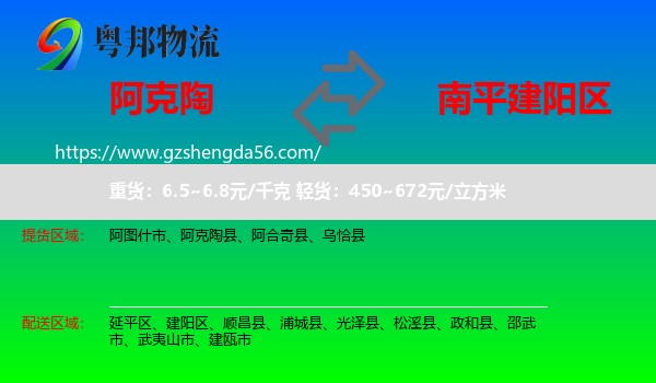 阿克陶县到建阳区物流专线