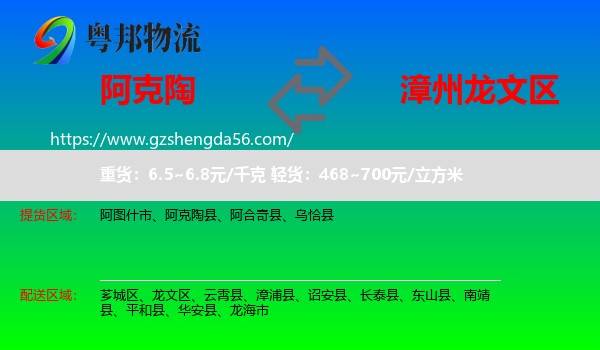 阿克陶县到龙文区物流专线