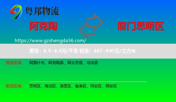 阿克陶县到思明区物流专线