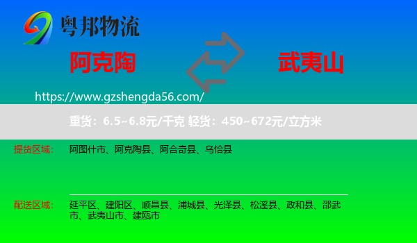 阿克陶县到武夷山市物流专线