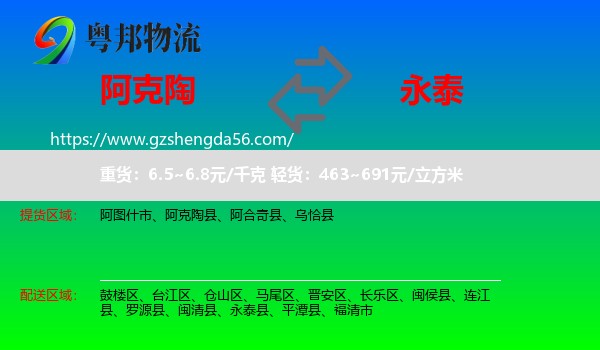 阿克陶县到永泰县物流专线