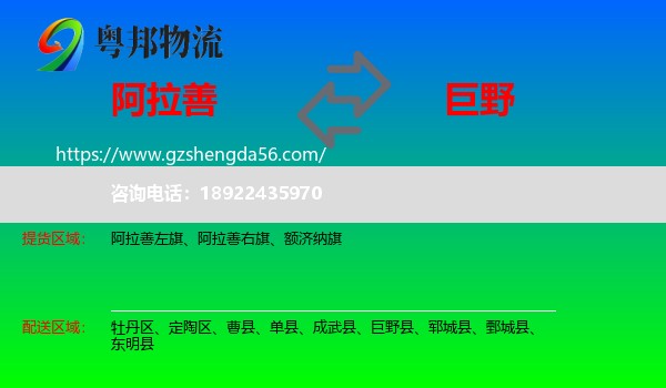 阿拉善盟到巨野县物流专线