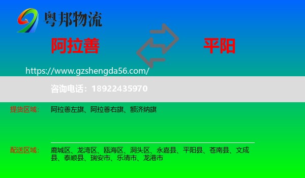 阿拉善盟到平阳县物流专线