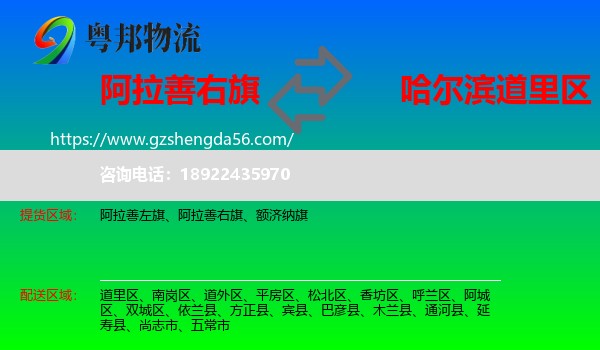 阿拉善右旗到道里区物流专线
