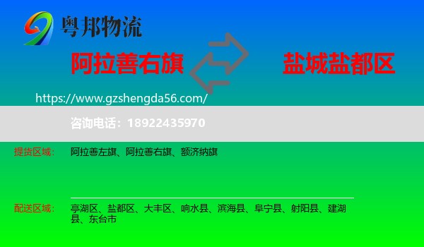 阿拉善右旗到盐都区物流专线