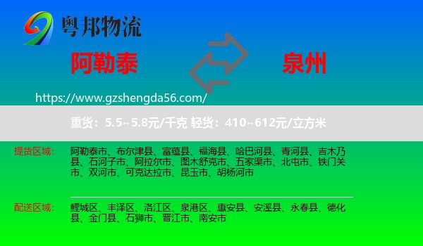 阿勒泰到泉州物流专线
