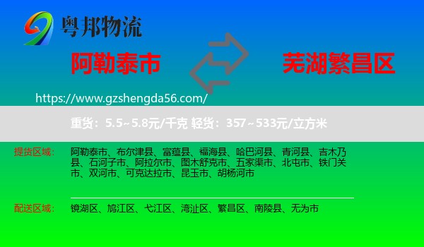 阿勒泰市到繁昌区物流专线