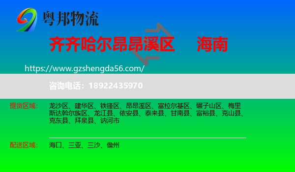 昂昂溪区到海南物流