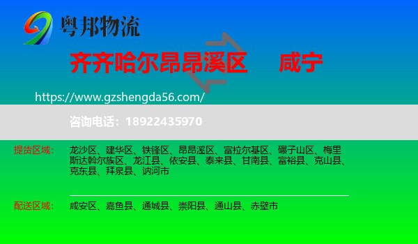 昂昂溪区到咸宁物流