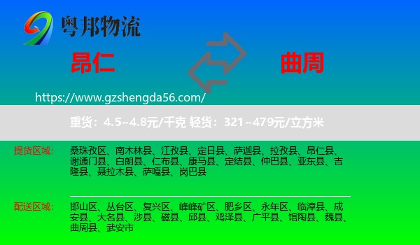 昂仁县到曲周县物流专线