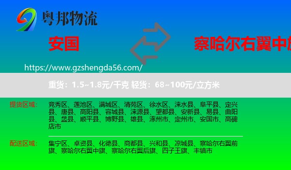 安国市到察哈尔右翼中旗物流专线
