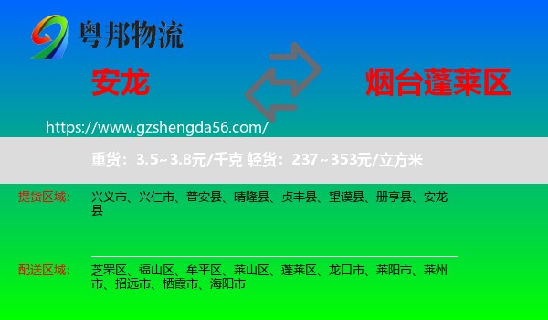 安龙县到蓬莱区物流专线