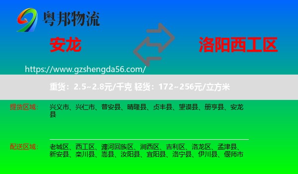 安龙县到西工区物流专线