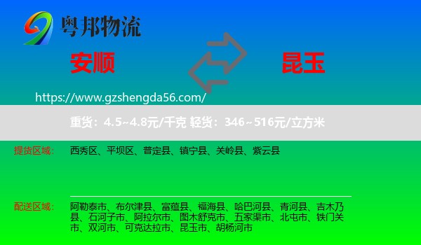 安顺到昆玉市物流专线