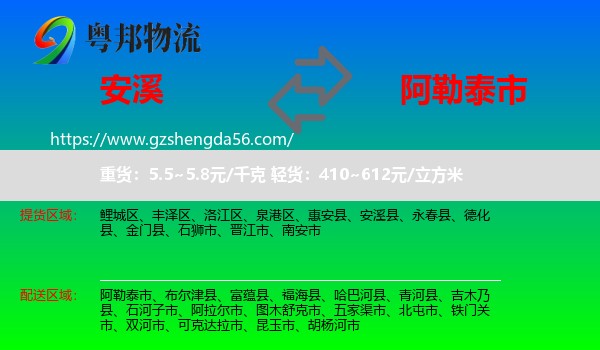 安溪县到阿勒泰市物流专线