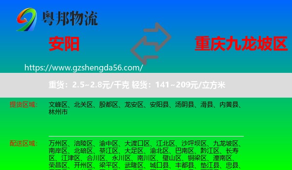 安阳到九龙坡区物流