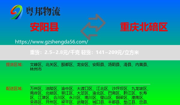 安阳县到北碚区物流专线