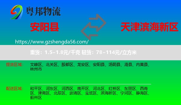 安阳县到滨海新区物流专线