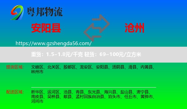 安阳县到沧州物流专线