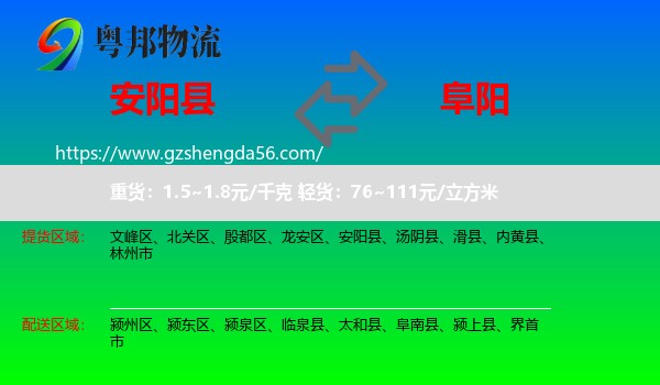 安阳县到阜阳物流