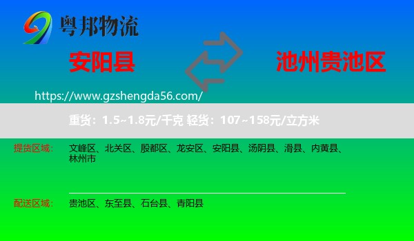 安阳县到贵池区物流专线