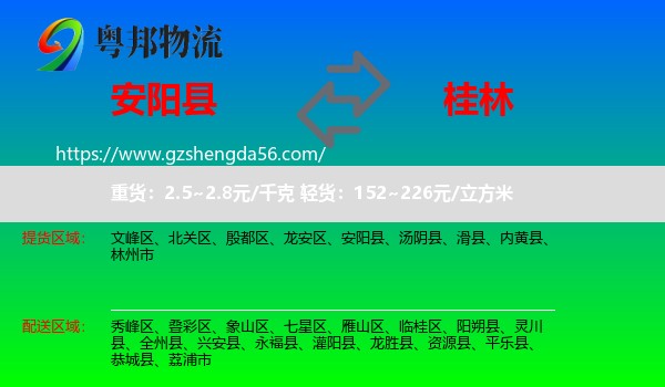 安阳县到桂林物流专线