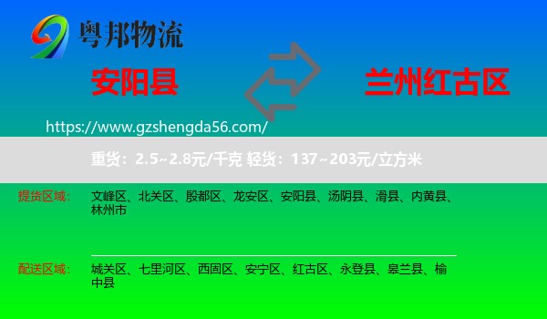 安阳县到红古区物流专线
