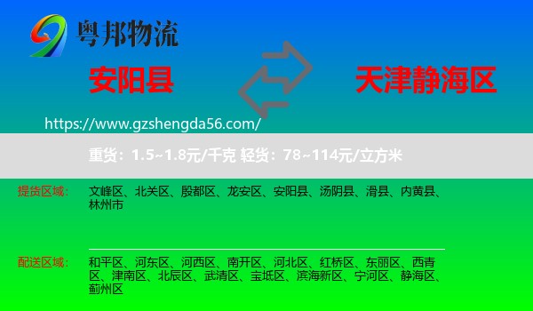 安阳县到静海区物流专线