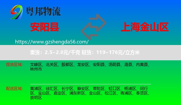 安阳县到金山区物流专线