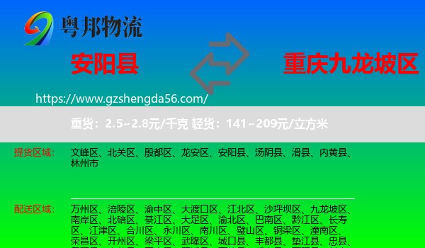 安阳县到九龙坡区物流专线