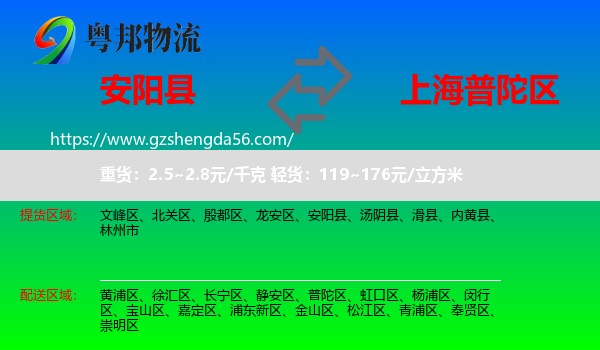 安阳县到普陀区物流专线