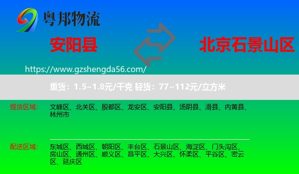 安阳县到石景山区物流专线