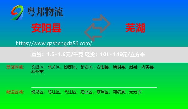 安阳县到芜湖物流