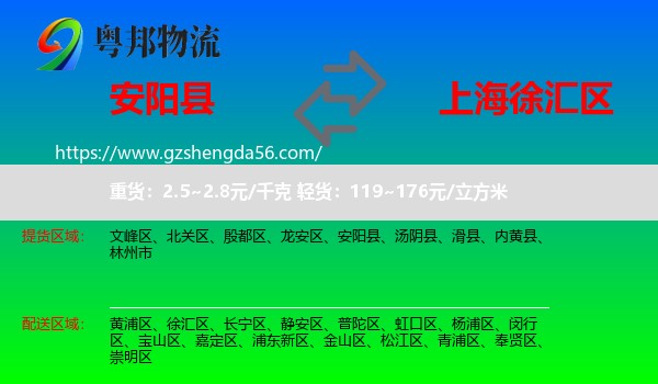 安阳县到徐汇区物流专线