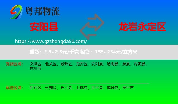 安阳县到永定区物流专线